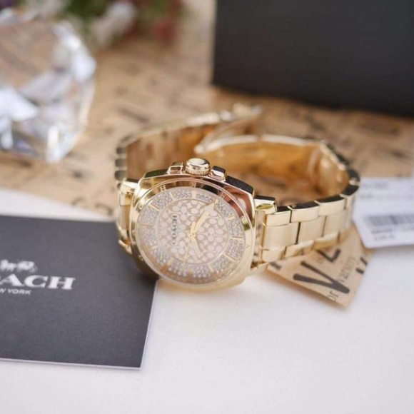 ***NEW*** Coach Ladies Coach Boyfriend Small Gold Plated Watch - Picture 9 of 11